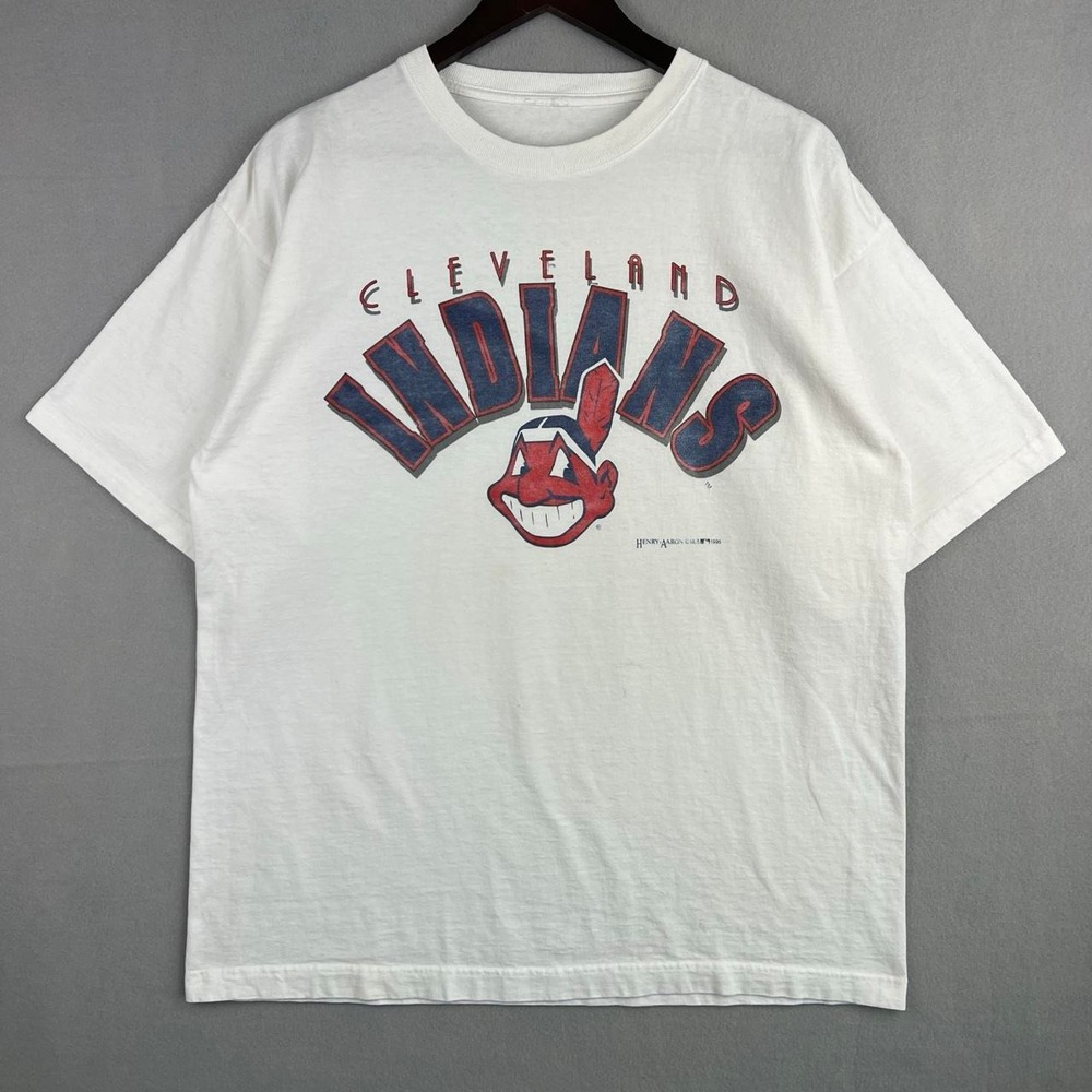Vintage Cleveland Indians Henry Aaron 1995 MLB Baseball White Tee Shirt